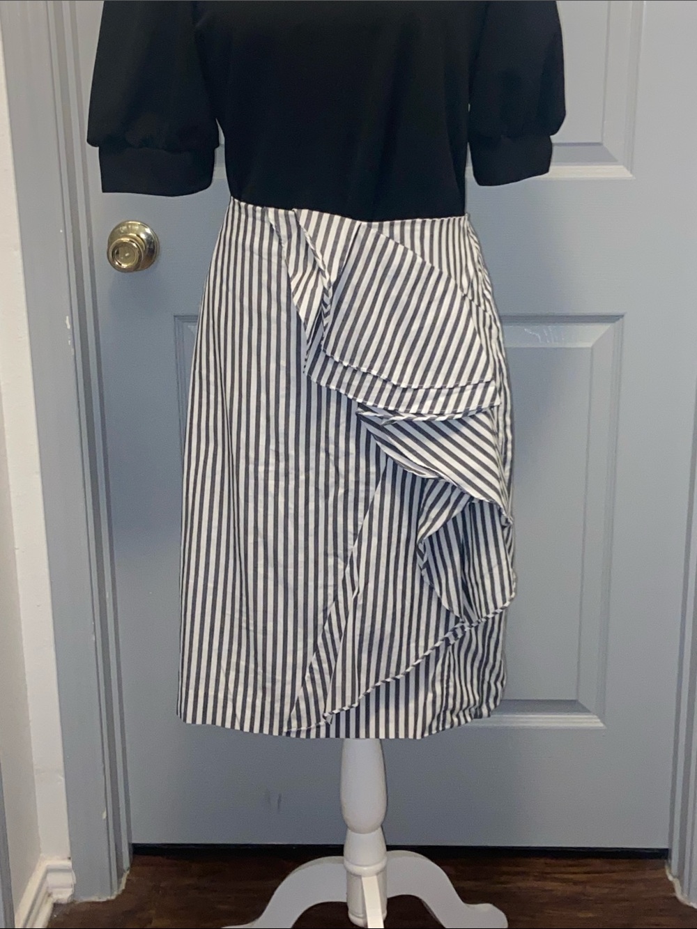Banana Republic Black and White Striped Pencil Skirt with Ruffle